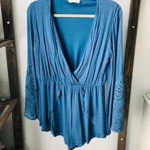 Navy/Cornflower Long Sleeved Romper